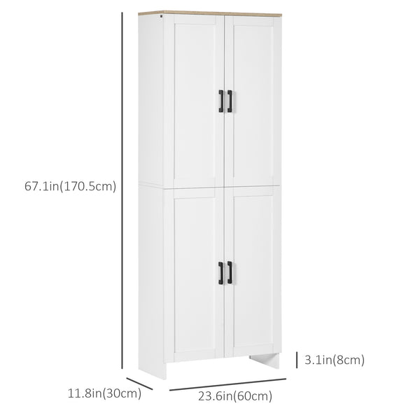 Armoire de cuisine 4 portes avec étagères réglables, blanc