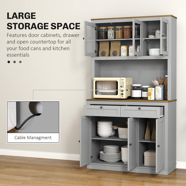 Garde-manger avec espace micro-ondes et portes vitrées, gris