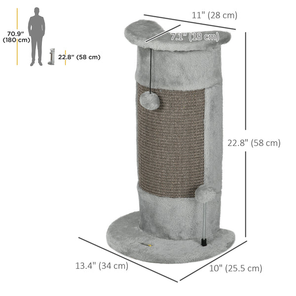 58cm scratching post with covered plush and play balls, grey