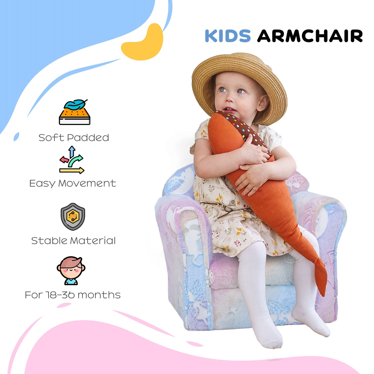 Chaise pour tout-petits, design féerique lumineux, cadre en bois, de 18 à 36 mois, multicolore