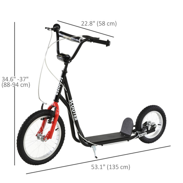 Trottinette avec guidon réglable et roue gonflable en caoutchouc de 16 pouces, noire