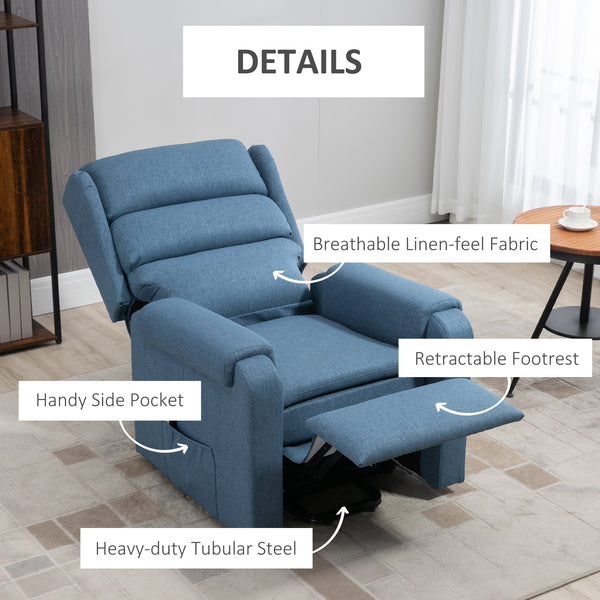 Fauteuil releveur inclinable électrique avec repose-pieds, bleu