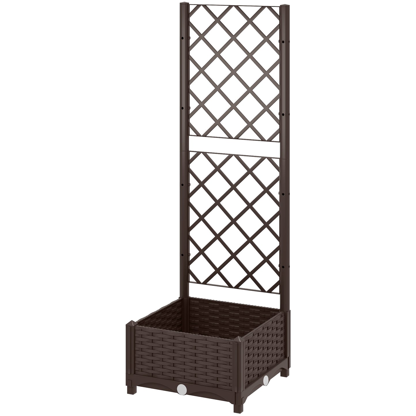 Outsunny Raised Garden Bed with Trellis, Plastic Raised Bed with Drainage Holes and Drainage Plugs, 16 x 16 x 48 in