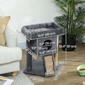 Cat tree with perch, scratching post, niche, cat play ball, dark gray