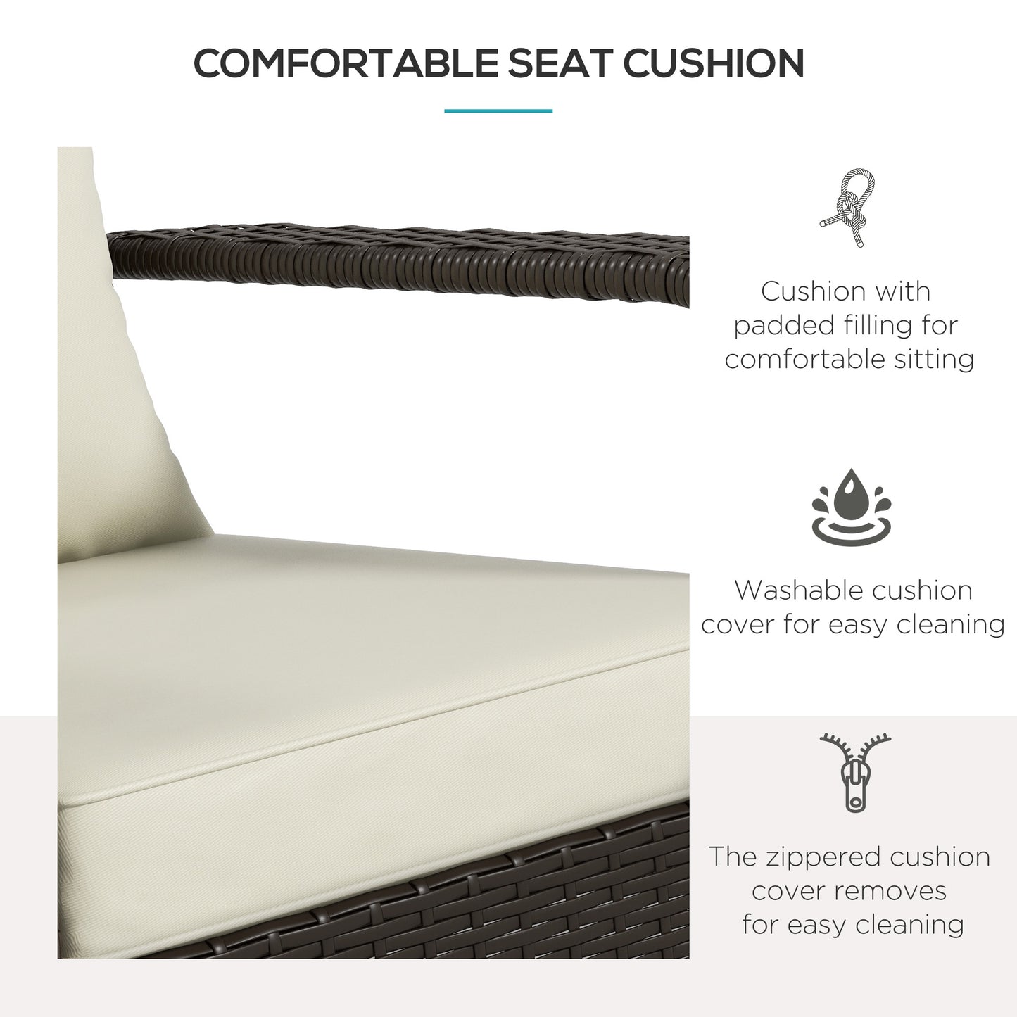 Chaise Adirondack en rotin avec coussins pour patio, kaki
