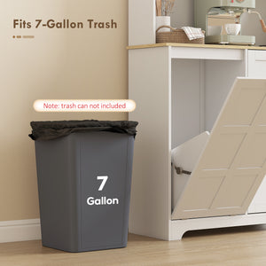 Meuble de rangement avec station de charge, poubelle de 7 gallons et étagères réglables, blanc