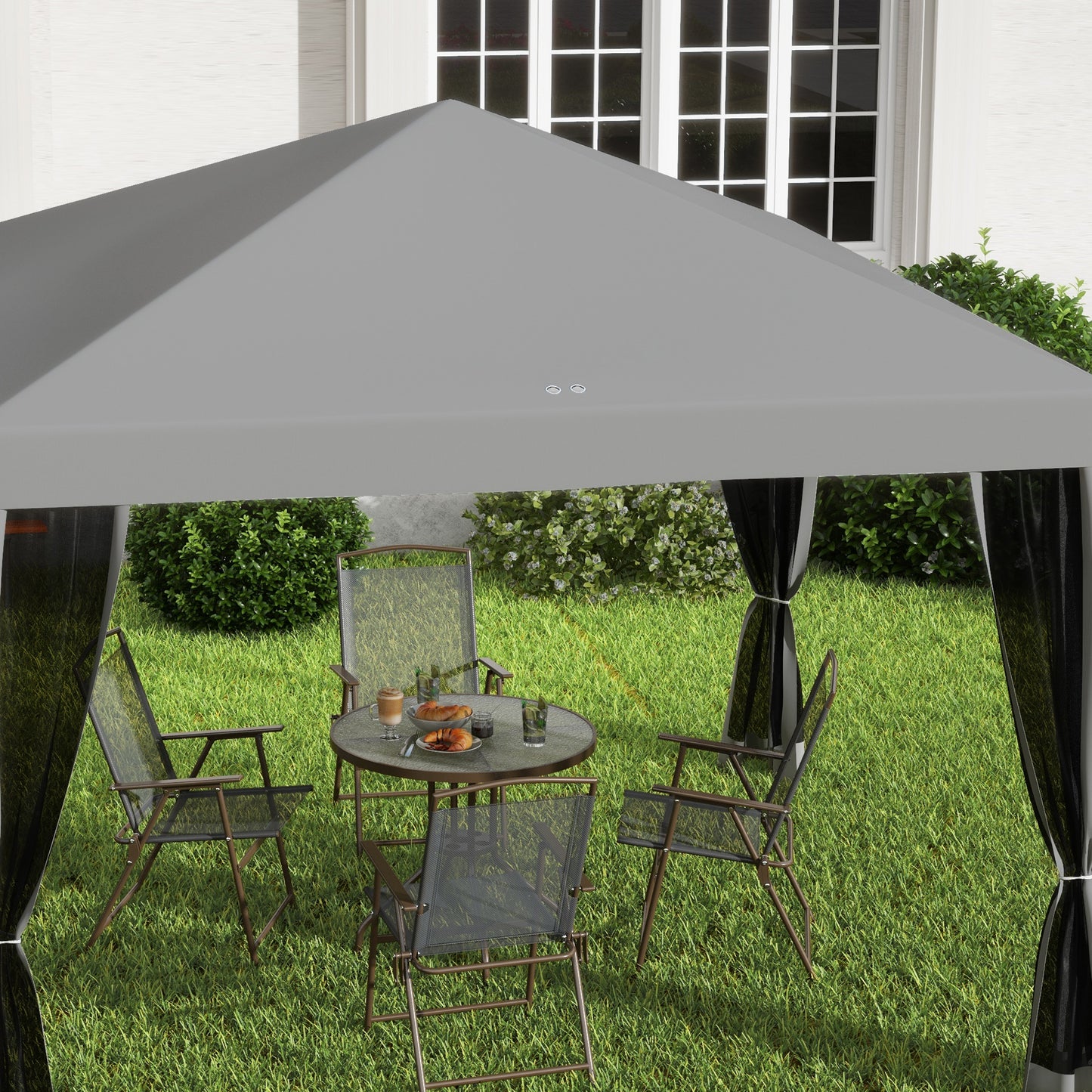 Gazebo 10' x 10' avec filet latéral amovible et sac de transport pour terrasse extérieure, gris clair