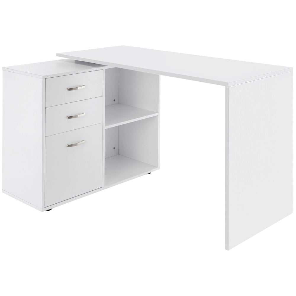 Bureau d'angle en L avec étagère de rangement, tiroir, blanc