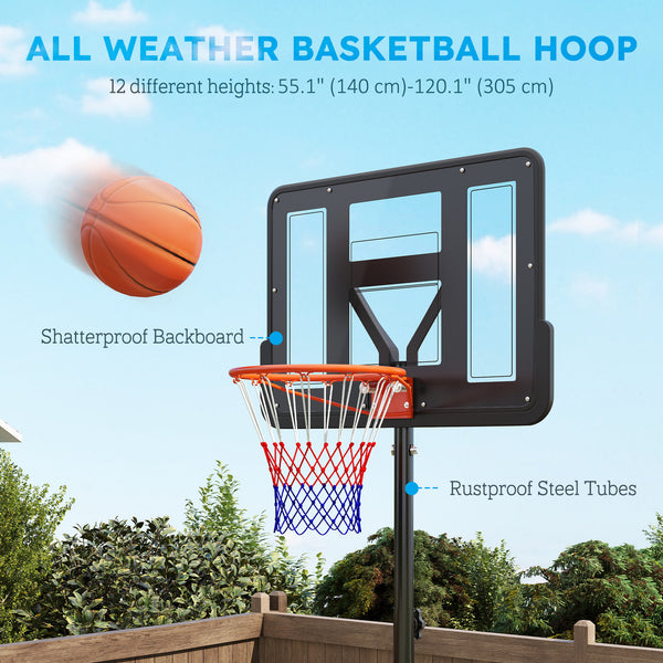 Panier de basket portable de 1,4 à 3 m avec roulettes et panneau de 109 cm