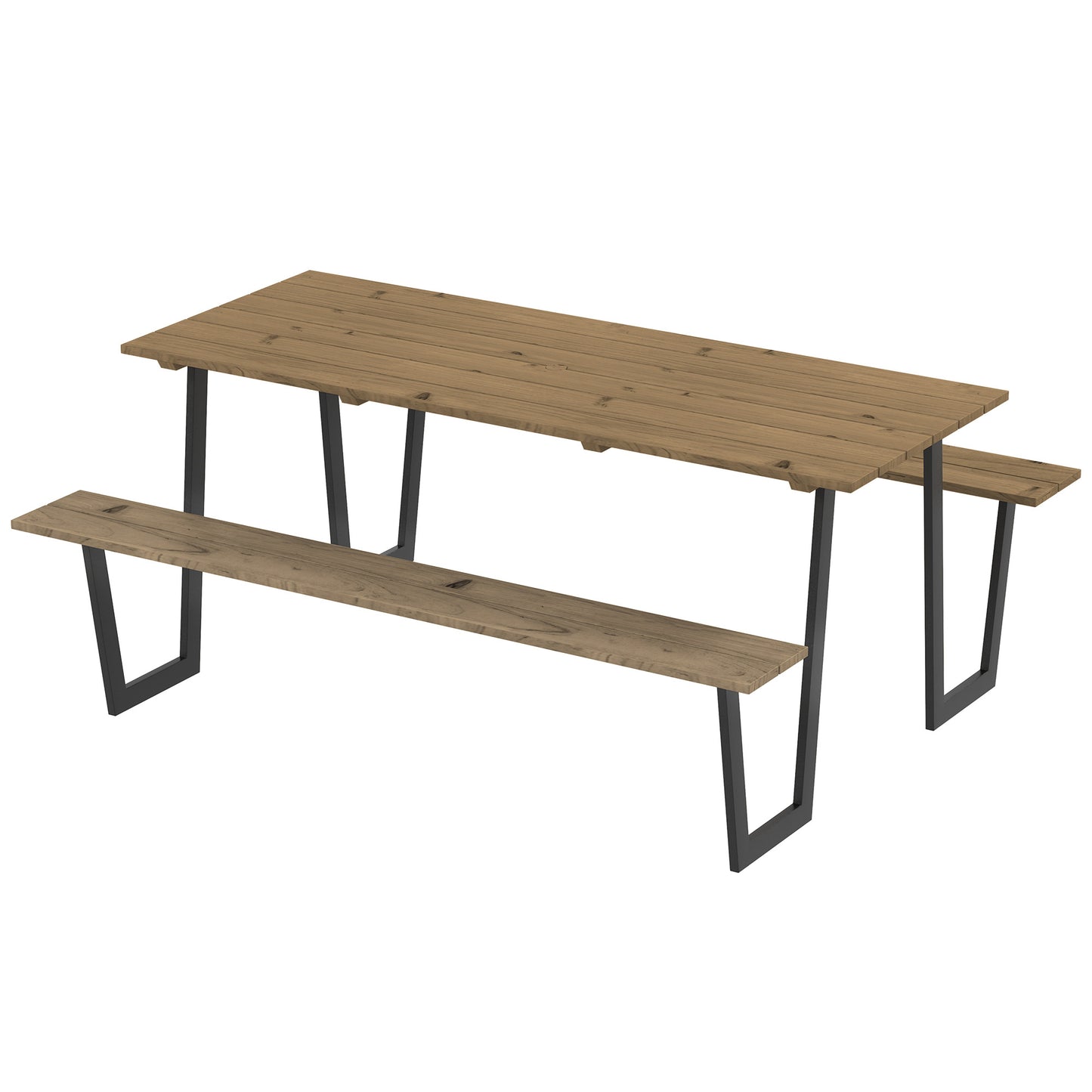 Table de pique-nique d'extérieur de 1,7 m (5,7 pi) avec trou pour parasol de 5 cm (2 po) avec cadre en acier, marron