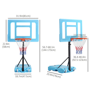 Panier de basket pour piscine, hauteur réglable de 92,9 à 123,9 cm, bleu