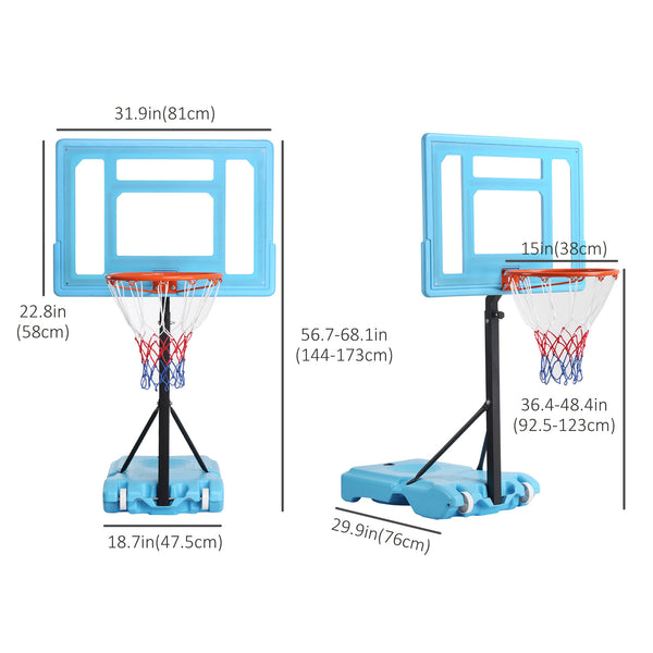 Panier de basket pour piscine, hauteur réglable de 92,9 à 123,9 cm, bleu