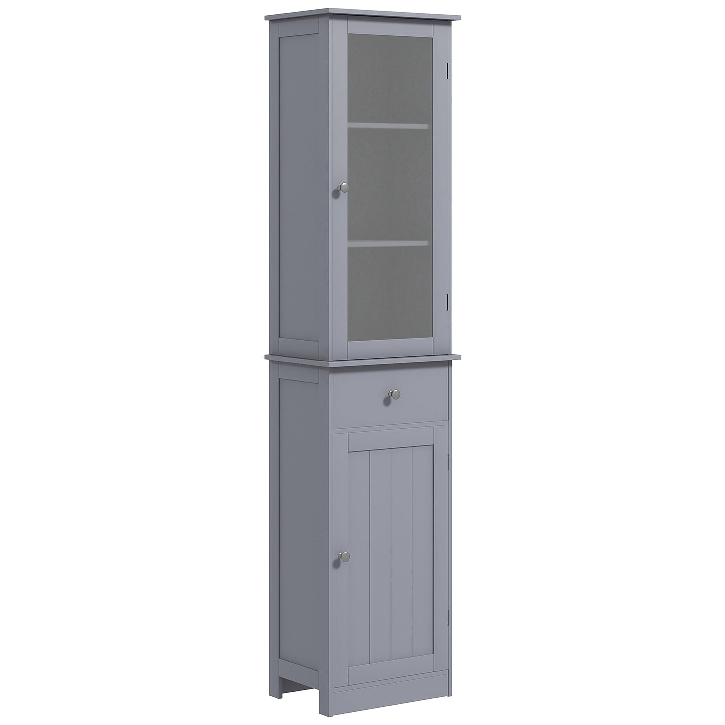 Armoire de salle de bain avec tiroirs, 2 portes et étagères réglables, gris