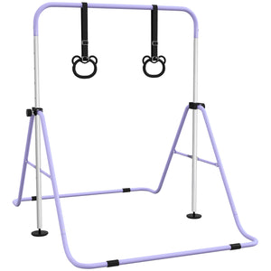 Barre de gymnastique pliable et réglable en hauteur avec anneaux de gymnastique, violet