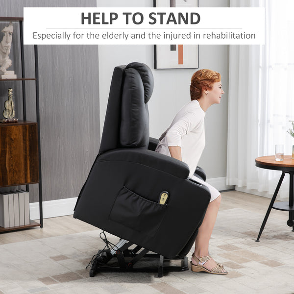 Fauteuil releveur électrique en cuir PU avec repose-pieds, noir