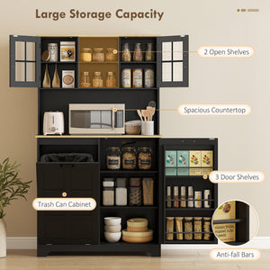 Meuble de rangement avec station de charge, poubelle de 7 gallons, étagères réglables, noir