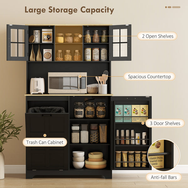 Meuble de rangement avec station de charge, poubelle de 7 gallons, étagères réglables, noir