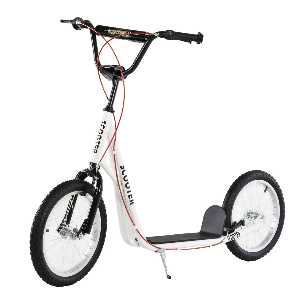 Trottinette avec roues gonflables de 16 pouces et doubles freins, blanche