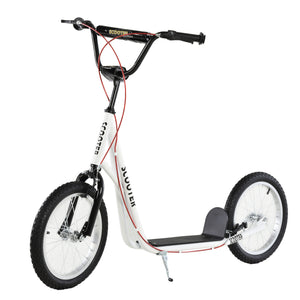 Trottinette avec roues gonflables de 16 pouces et doubles freins, blanche