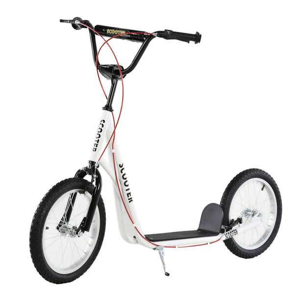 Trottinette avec roues gonflables de 16 pouces et doubles freins, blanche