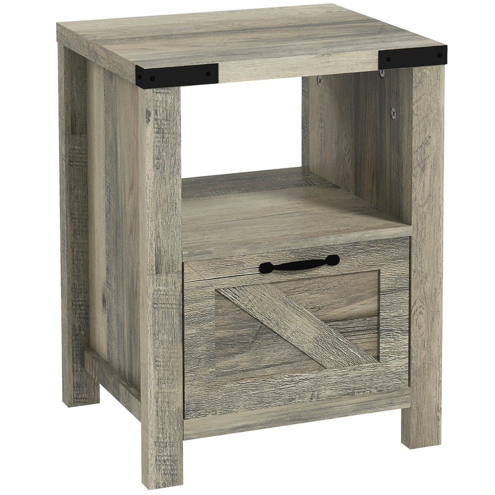 Table d'appoint style farmhouse avec rangement, gris
