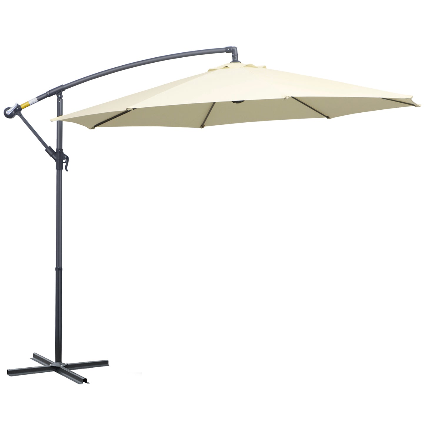 Outsunny 10' Deluxe Cantilever Outdoor Market Umbrella Hanging Banana Umbrella Offset Sunshade Crank Handle Cross Base Beige