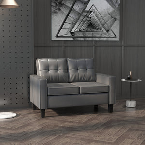 Causeuse en cuir synthétique rembourré avec accoudoirs, gris