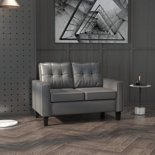 Causeuse en cuir synthétique rembourré avec accoudoirs, gris