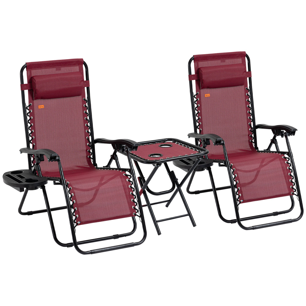 Ensemble patio rouge de 2 chaises avec coussins, table d’appoint avec porte-gobelets, parfait pour jardin ou terrasse