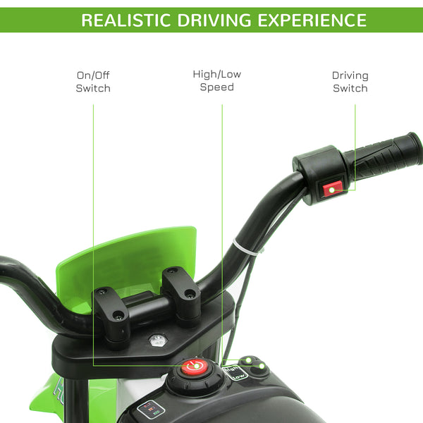 12V Electric Motorcycle with Training Wheels, Green