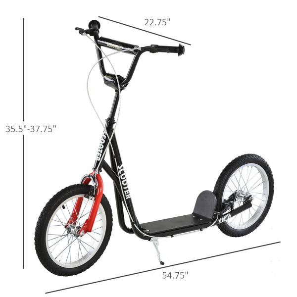 Trottinette avec roues gonflables de 16 pouces et doubles freins, noire