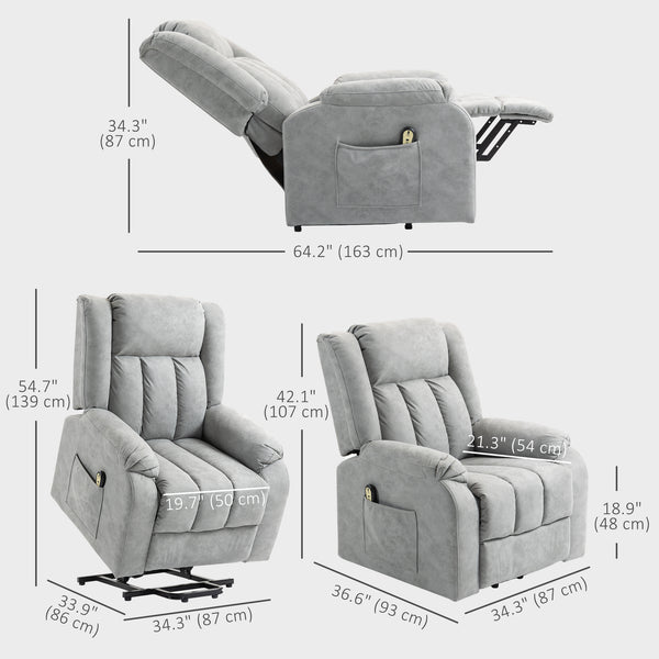 Fauteuil releveur pour seniors, fauteuil inclinable électrique en microfibre avec télécommande, gris clair
