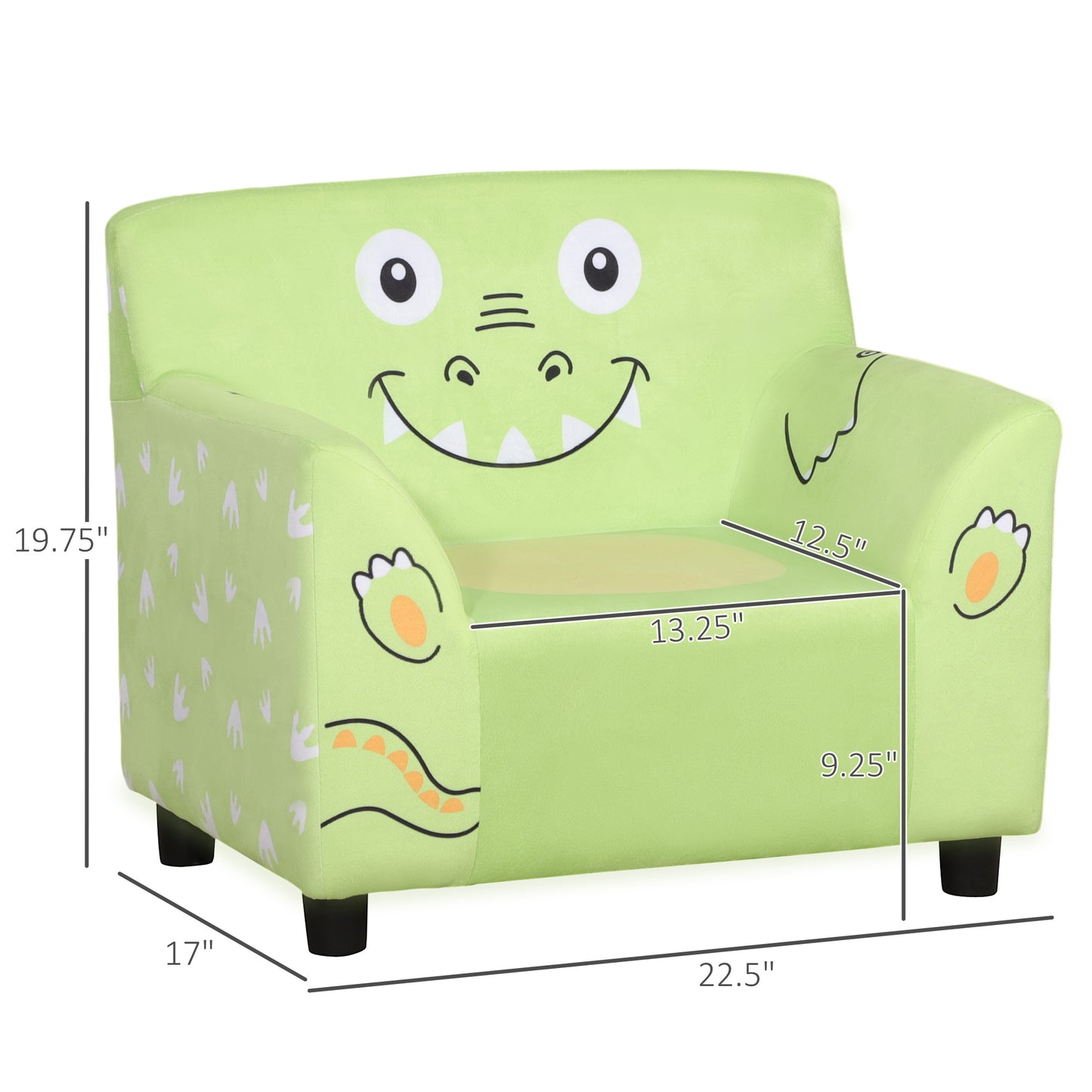 Fauteuil avec accoudoirs pour enfant avec imprimé animal mignon, velours ultra doux, bois d'eucalyptus, vert