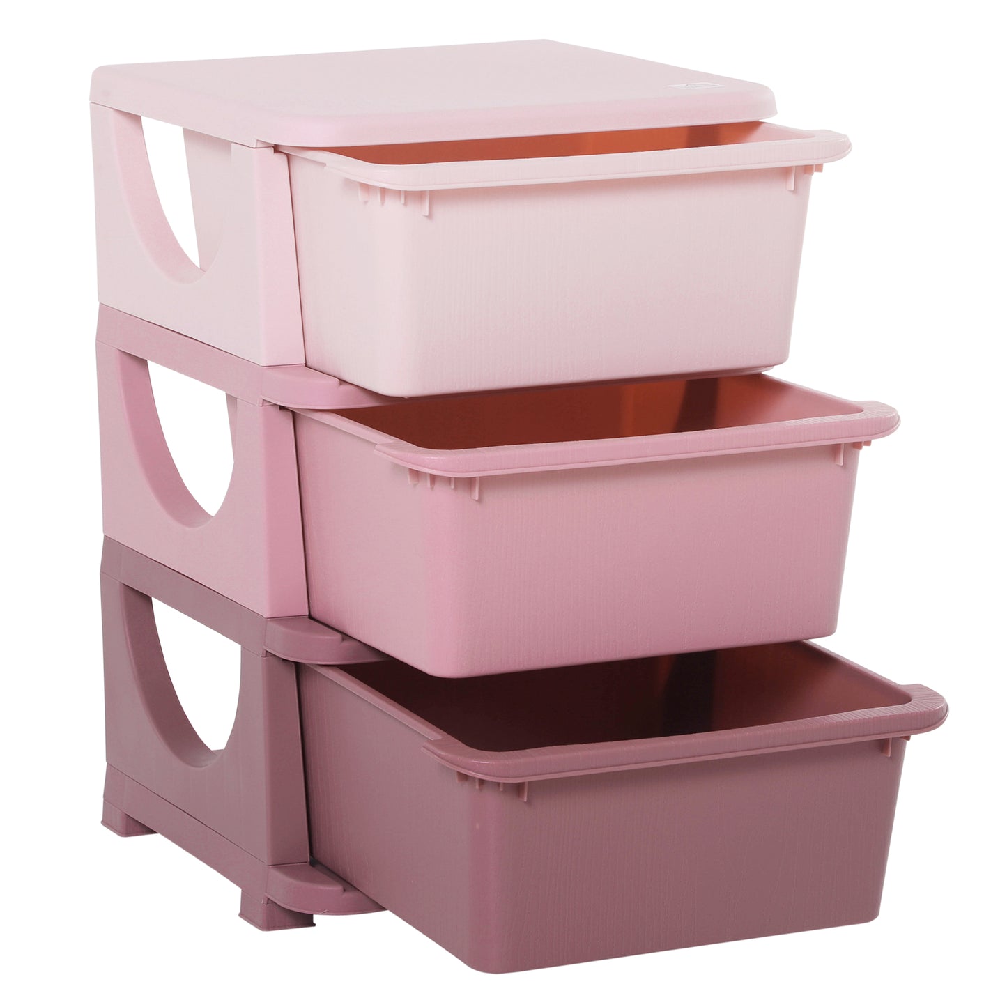 Organiseur de jouets pour enfants à 3 tiroirs en plastique, rose