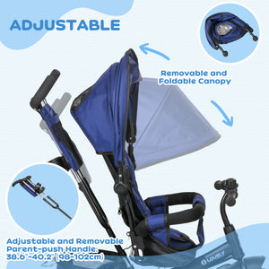 Tricycle 6 en 1 pour tout-petits de 1 à 5 ans avec poignée parentale, bleu foncé