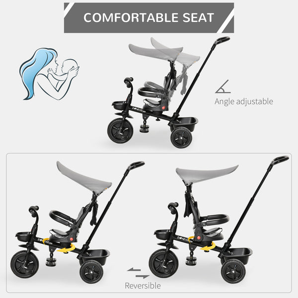 Tricycle 4 en 1 avec siège réglable à angle réversible, poignée amovible, gris