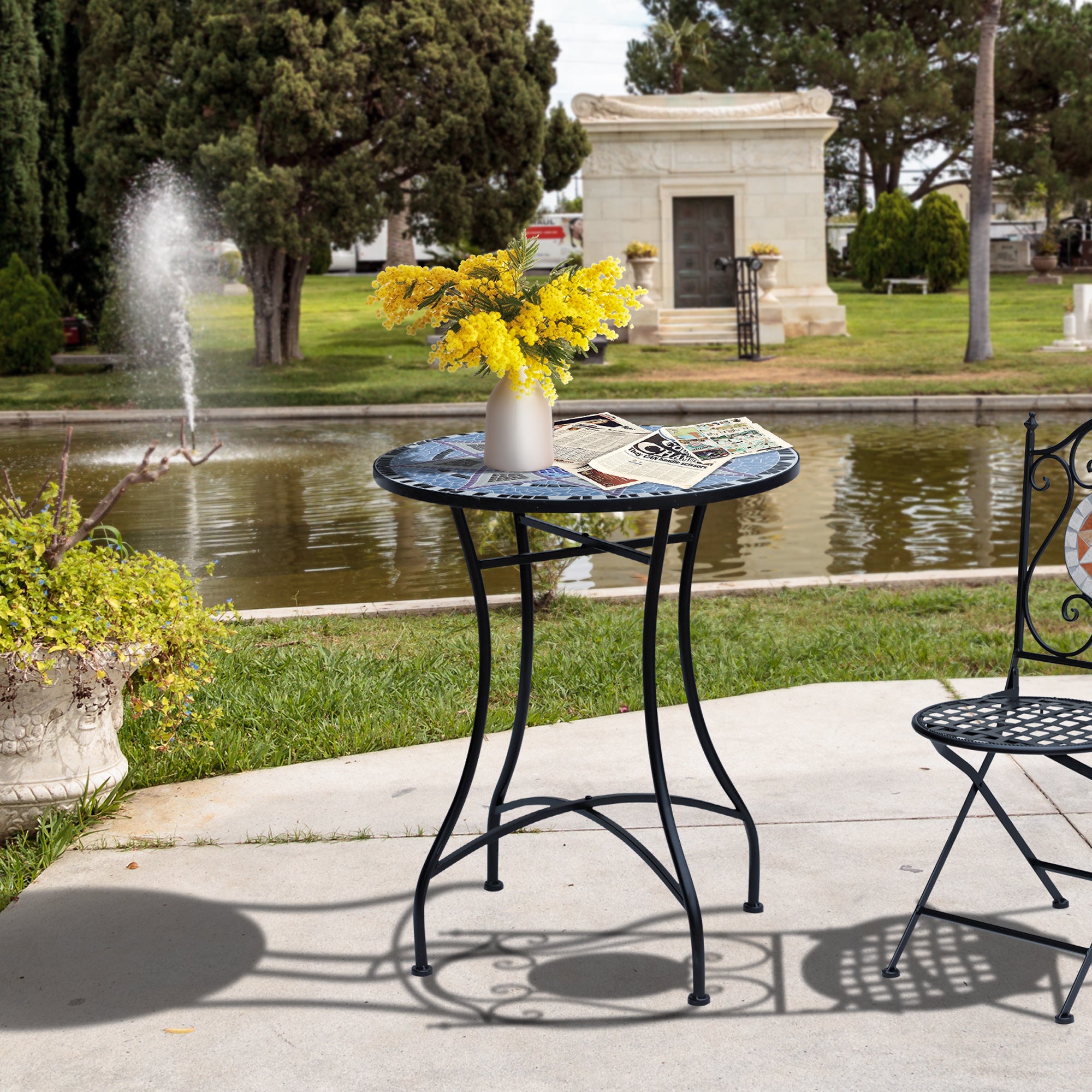 23.6 in. Round Mosaic Patio Table with Ceramic Top