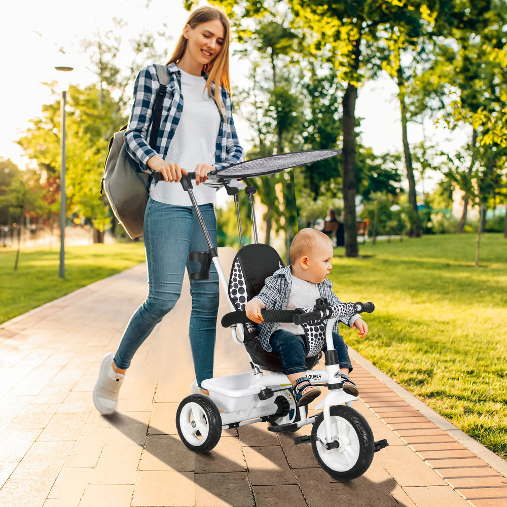 Tricycle pour enfants 6 en 1 avec guidon et auvent amovibles, blanc