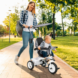 Tricycle pour enfants 6 en 1 avec guidon et auvent amovibles, blanc