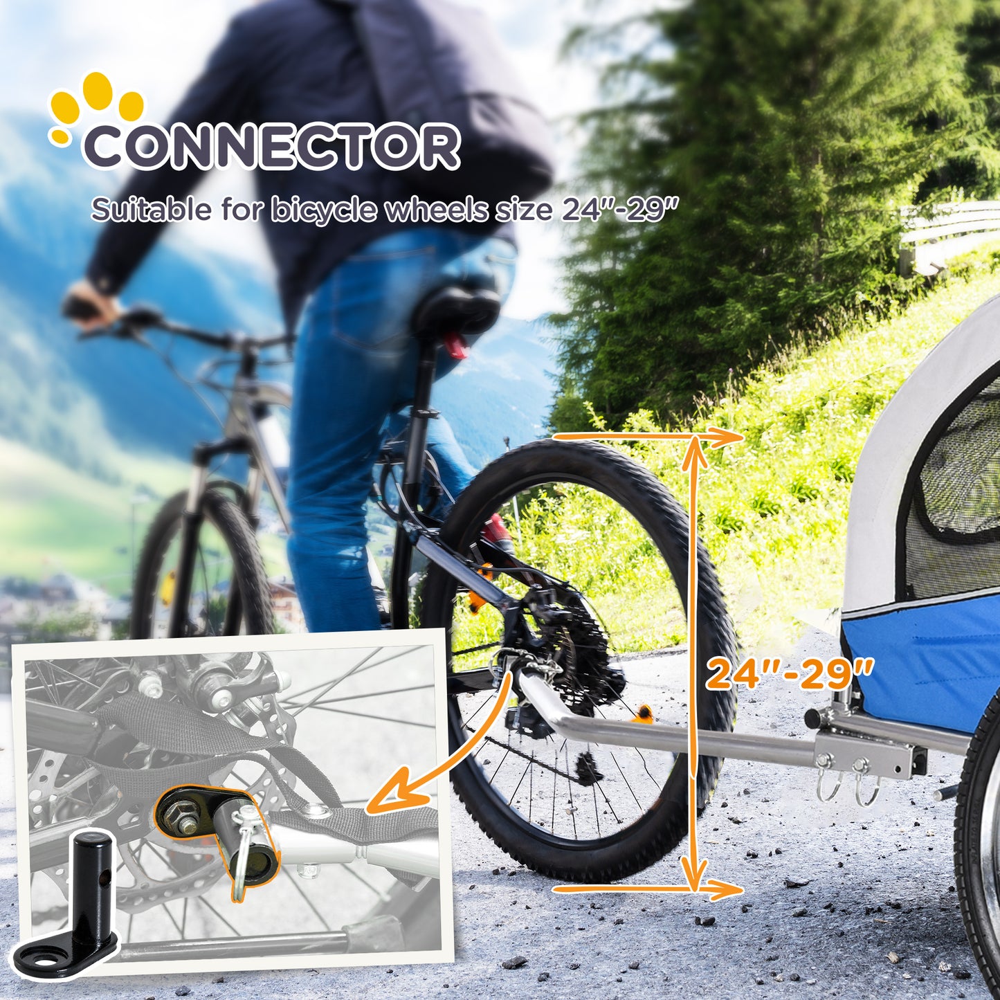 2-in-1 Dog Bike Trailer, Travel Mount with Suspension, Hitch, Storage Pockets, Blue