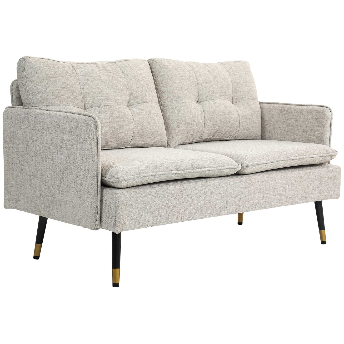 Canapé causeuse moderne 55 pouces en tissu avec dossier capitonné et pieds en acier, pour chambre à coucher et salon, blanc crème
