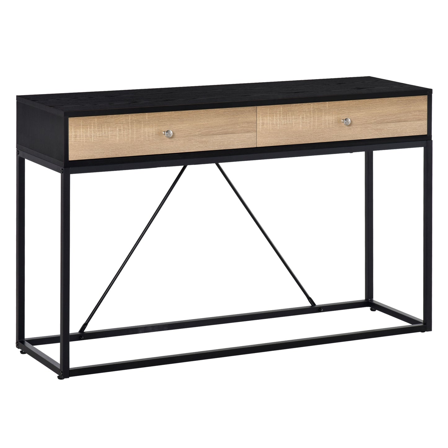 Console d'entrée avec 2 tiroirs, table basse avec cadre en acier pour entrée et salon, noire