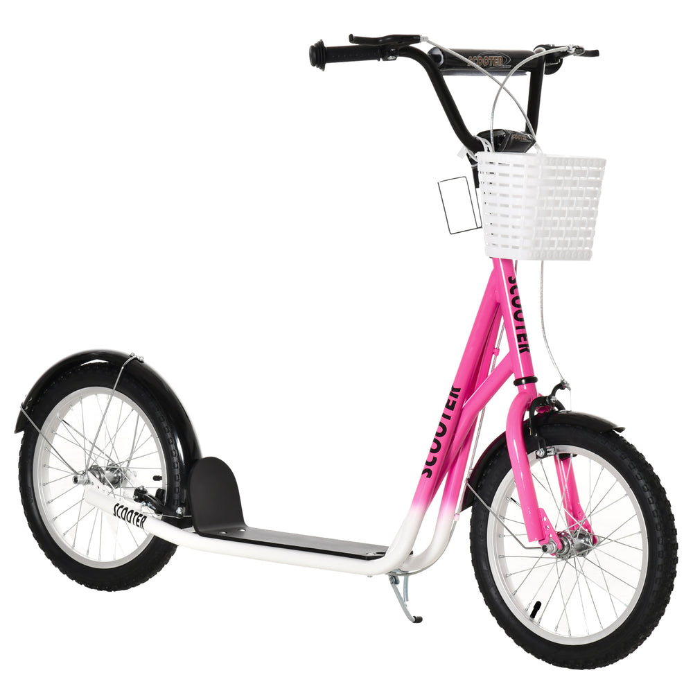Trottinette avec guidon réglable avec 2 freins, panier porte-gobelet, rose