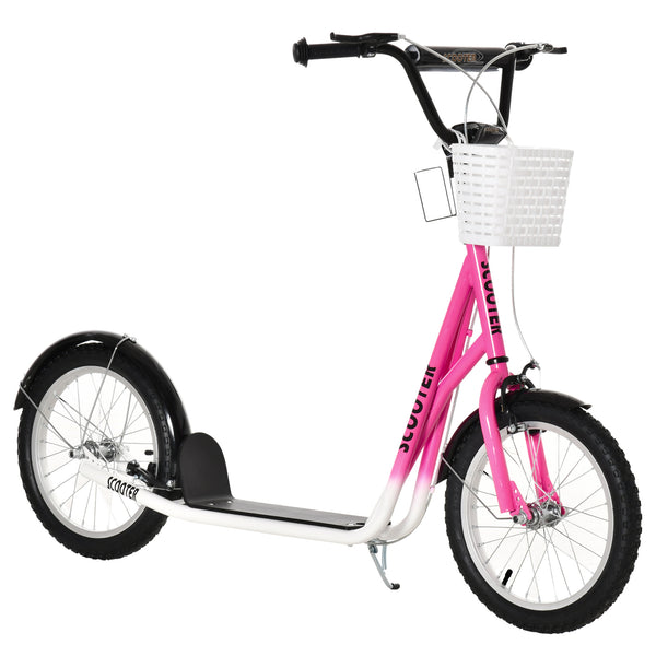 Trottinette avec guidon réglable avec 2 freins, panier porte-gobelet, rose
