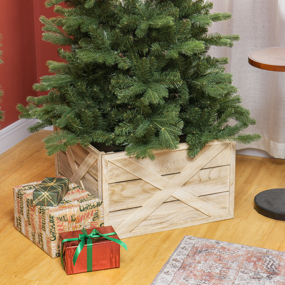 Cache-sommier de 61 cm pour sapin de Noël avec finition en bois vieilli clair