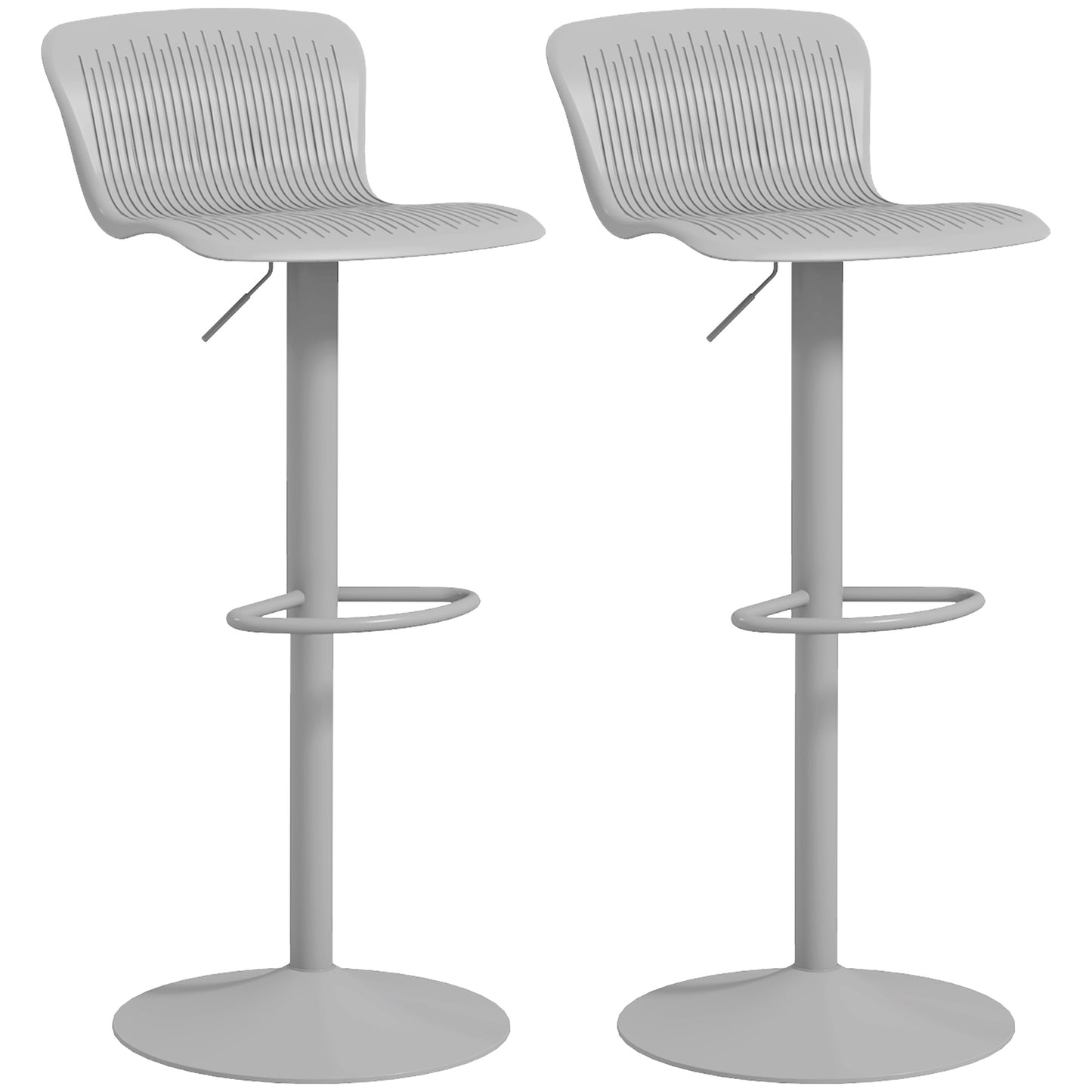 Lot de 2 tabourets de bar pivotants en polypropylène, hauteur réglable, repose-pieds et dossier, gris