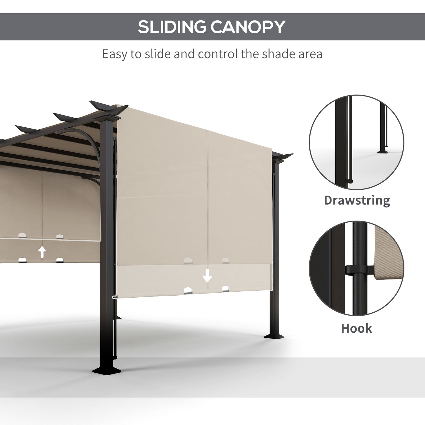 Pergola d'extérieur 10' x 10', abri solaire, structure en acier, beige