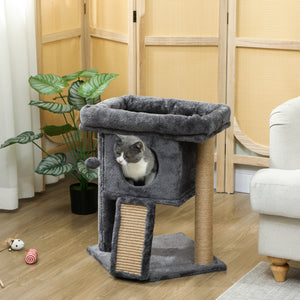Cat tree with perch, scratching post, niche, cat play ball, dark gray