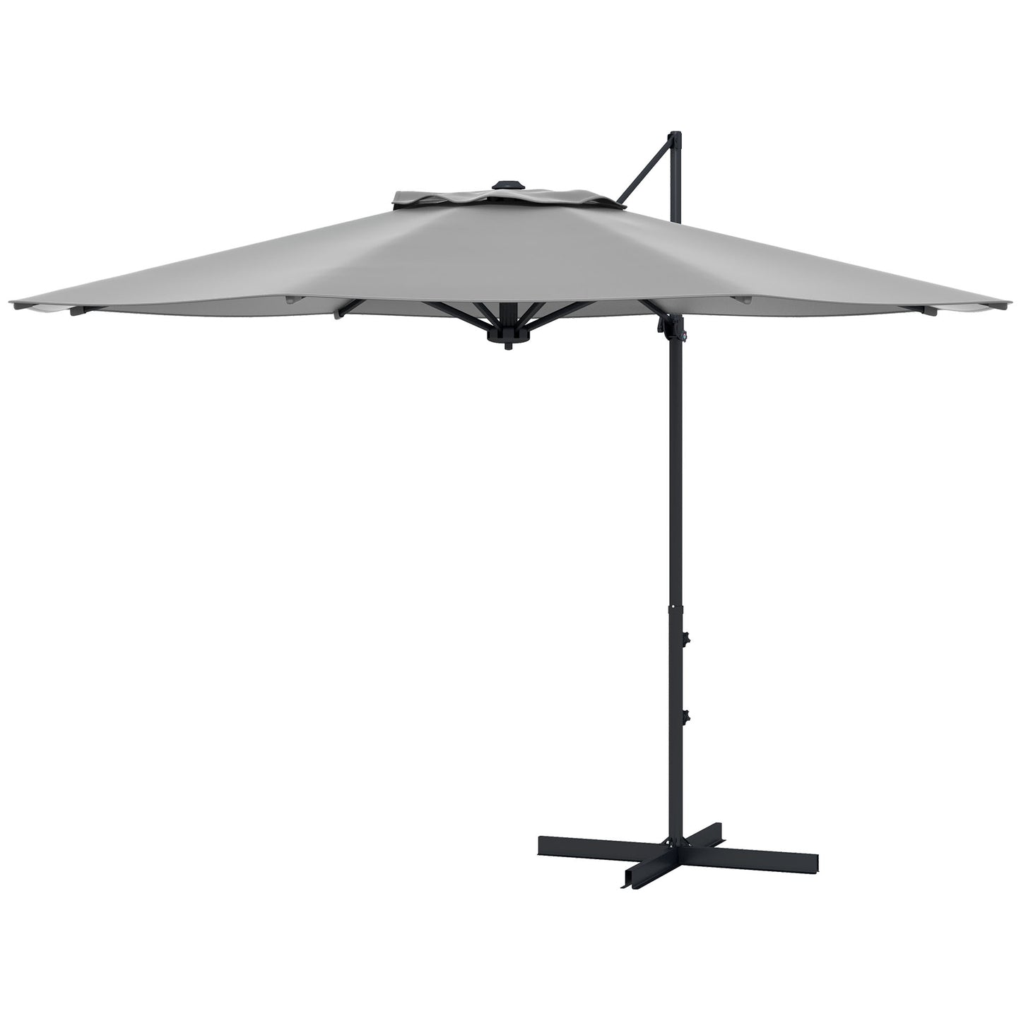 Outsunny Sunshade Sanctuary: 10FT Offset Cantilever Umbrella with 360° Rotating Aluminum Frame, Crank Lift 8 Ribs Cross Base Gray |