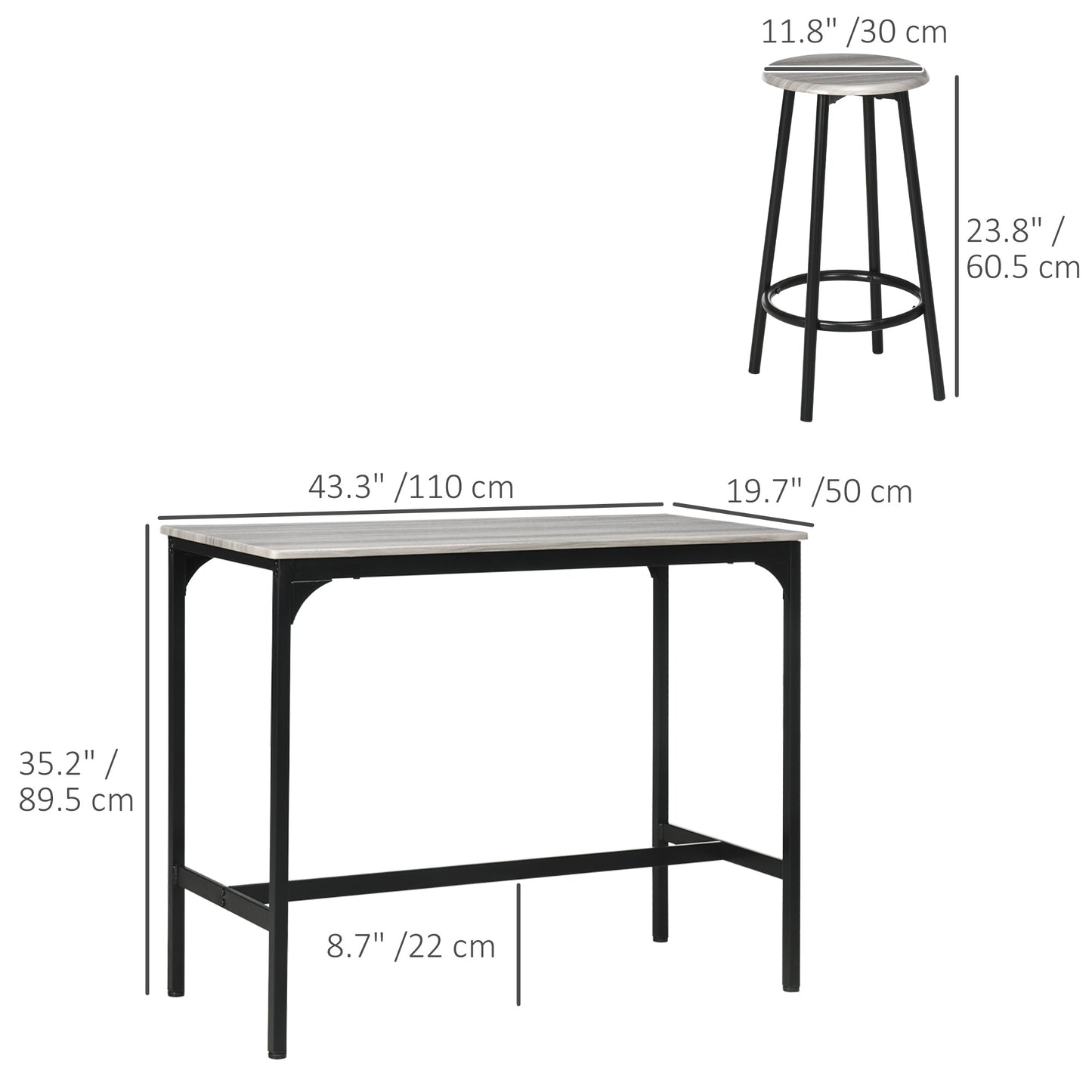 HOMCOM 5 Piece Counter Height Bar Table and Chair Set, Dining Table and Chairs for 4, Pub Table and Chairs